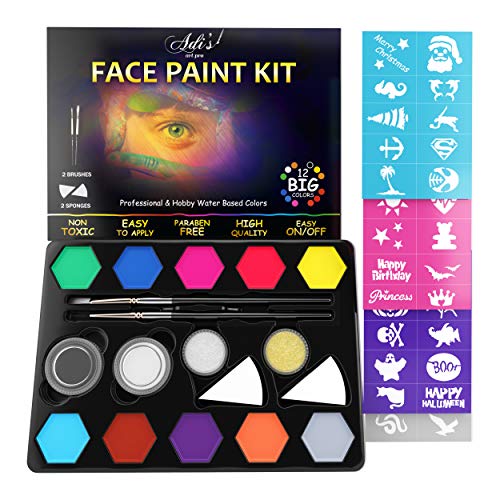 ADIS&GUYS ART SUPPLY Face Paint Kit for Kids - 58 pcs. Set with