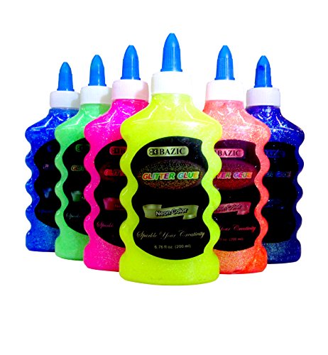 Basic 6 Color Glitter Glue Set (6.7oz - 200 ml Bottles) NEON Colors - Pink, Green, Blue, Yellow, Purple, and Orange