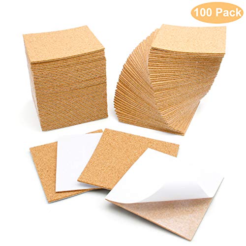 Blisstime 100 Pcs Self-Adhesive Cork Sheets 4"x 4" for DIY Coasters, Cork Board Squares, Cork Tiles, Cork Mat, Mini Wall Cork