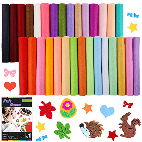 Caydo 30 Pcs 8" x 12" Adhesive Backed Felt Fabric Sheets, Assorted Color Felt Sheet for Sewing DIY Craft