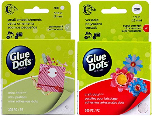 Glue Dots Craft Roll, Contains 200 (.5 Inch) Adhesive Craft Dots (08165)  with Glue Dots Mini Dot Roll, Contains 300 (.19