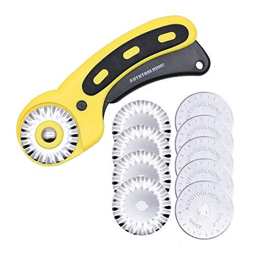 AUTOTOOLHOME 45mm Wavy Rotary Cutter 10pc Pinking Circular Refill Blades  Fabric Paper Cutters Cutting Knife Patchwork Leather