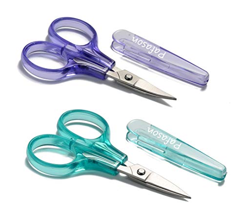 Pafason Sharpest and Precise Stainless Steel Curved & Straight Thread Cutting Scissors with Protective Cover - Ideal for Embroidery,