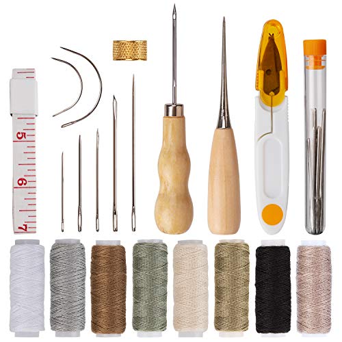 AIEX 29Pcs Upholstery Repair Kit Leather Hand Sewing Needles Craft Tools  with Upholstery Needles, Thread,Tape Measure