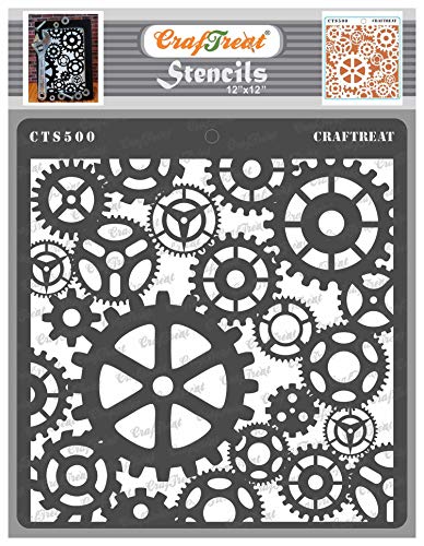 CrafTreat Gear Stencils for painting on Wood, Canvas, Paper, Fabric, Floor, Wall and Tile - Gears - 12x12 Inches - Reusable