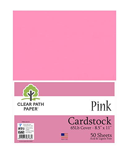 Clear Path Paper Pink Cardstock - 8.5 x 11 inch - 65Lb Cover - 50 Sheets