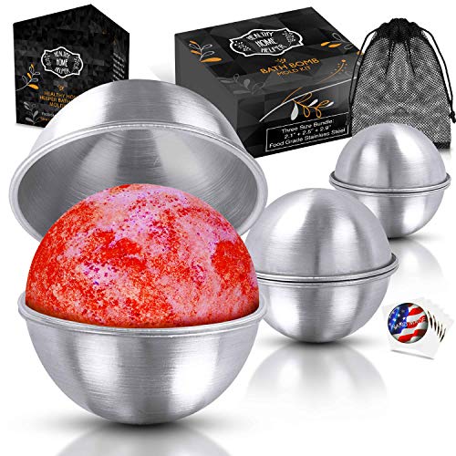 Healthy Home Helper Stainless Steel Bath Bomb Molds Professional Set of 3 Sizes. Heavy Duty Metal, Dent and Rust Proof by Healthy Home Helper.