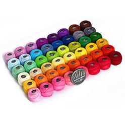 LE PAON 48 Crochet Thread Set Balls 100% Long-Staple Cotton Rainbow Colors of Size 8 Threadand Free 30 Golden Needles 48