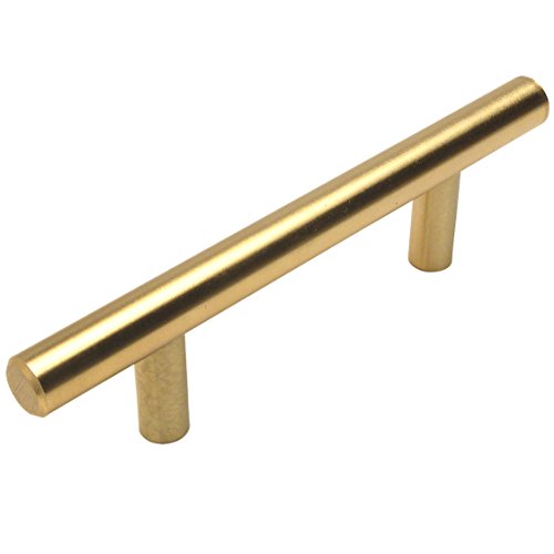Cosmas 305-2.5BB Brushed Brass Cabinet Hardware Euro Style Bar Handle Pull - 2-1/2" Inch (64mm) Hole Centers, 4-7/8" Overall