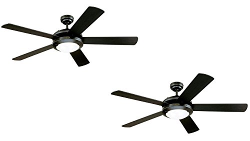Ciata Lighting 52-Inch Matte Black Indoor Ceiling Fan, Light Kit with Frosted Glass (Black 2 Pack)