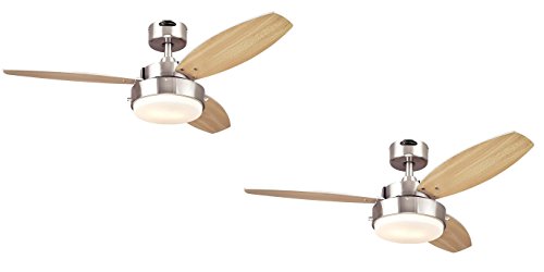 Ciata Lighting Alloy Two-Light Reversible Three-Blade Indoor Ceiling Fan, 42-Inch, Brushed Nickel Finish with Opal Frosted