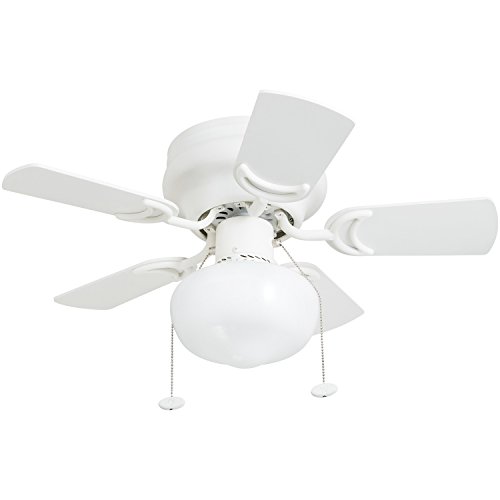 Prominence Home 41530-01 Hero 28" Hugger Small Ceiling Fan, LED Schoolhouse Globe, Glossy White