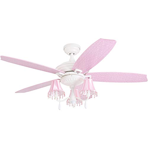 prominence home elsa 48" pink ceiling, chandelier lamp shades dusty rose/blushing glow fan blades classic white