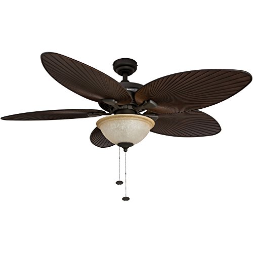 Honeywell Palm Island 52-Inch Tropical Ceiling Fan with Sunset Glass Bowl Light, Five Palm Leaf Blades, Indoor/Outdoor, Bronze