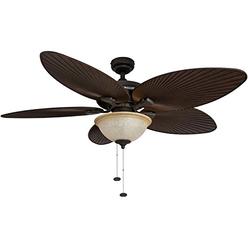Honeywell Palm Island 52-Inch Tropical Ceiling Fan with Sunset Glass Bowl Light, Five Palm Leaf Blades, Indoor/Outdoor, Bronze