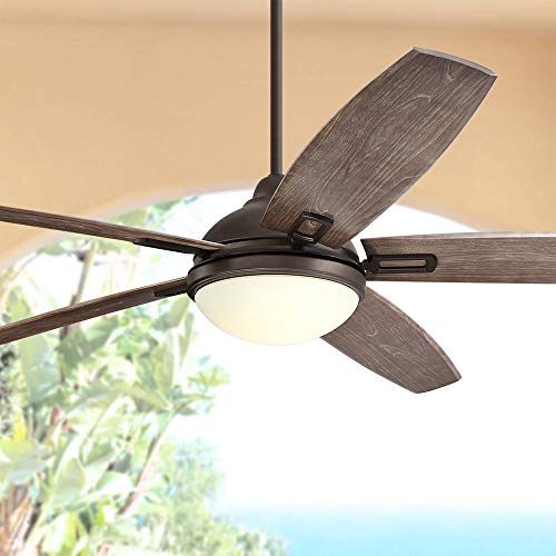 Casa Vieja 72" Casa Domain Rustic Outdoor Ceiling Fan with Light LED Remote Control Bronze Frosted Opal Glass Wet Rated for Patio Porch