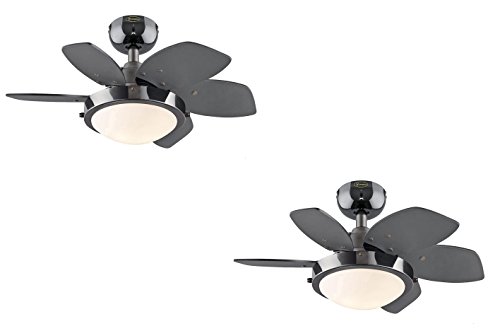 Ciata Lighting Quince Two-Light Reversible Six-Blade Indoor Ceiling Fan, 24-Inch, Opal Frosted Glass (Gun Metal 2 Pack)