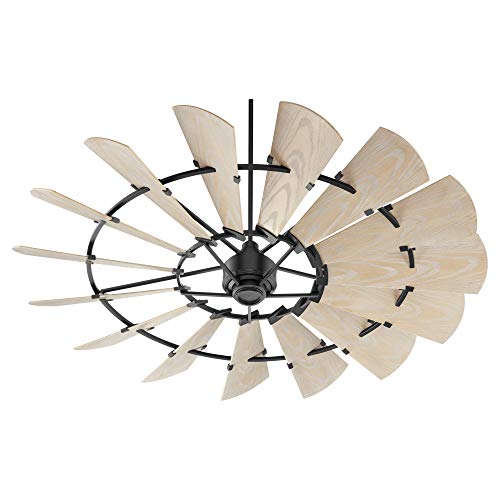Quorum International Quorum 197215-69 72" Windmill Ceiling Fan in Noir with Weathered Oak Finished Blades, Damp Rated