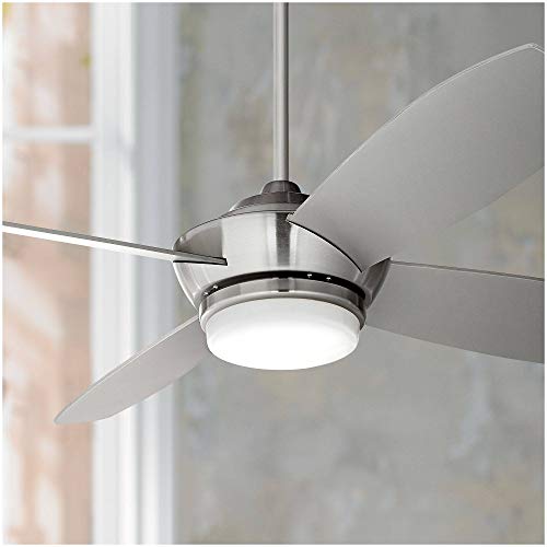 Casa Vieja 52" Veridian Modern Ceiling Fan with Light LED Dimmable Remote Control Brushed Nickel Silver Blades Opal Glass for Living