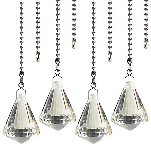 Hyamass 4pcs Crystal Ball Prisms Pendant Ceiling Fan Pull Chain Extender with Ball Chain Connector (Cone)ï¼ˆClearï¼‰
