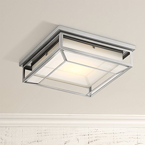 Possini Euro Design Radcliffe Modern Outdoor Ceiling Light Fixture LED Matte Nickel 12" Frosted Bonded Glass Damp Rated for Exterior House -