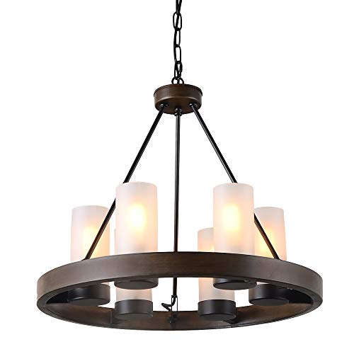 Eumyviv 6-Light Circular Metal Chandelier Light Fixture with Frosted Glass Shade, Rustic French Country Chandelier Metal