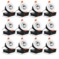 TORCHSTAR 12-Pack 3 Inch Gimbal LED Dimmable Recessed Light with J-Box, 7W (50W Eqv.) 500lm, Airtight, ETL/Energy