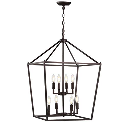 JONATHAN Y JYL7438A Pagoda 20" 8-Bulb Lantern Metal LED Pendant, Classic, Traditional for Kitchen, Living Room, Oil Rubbed