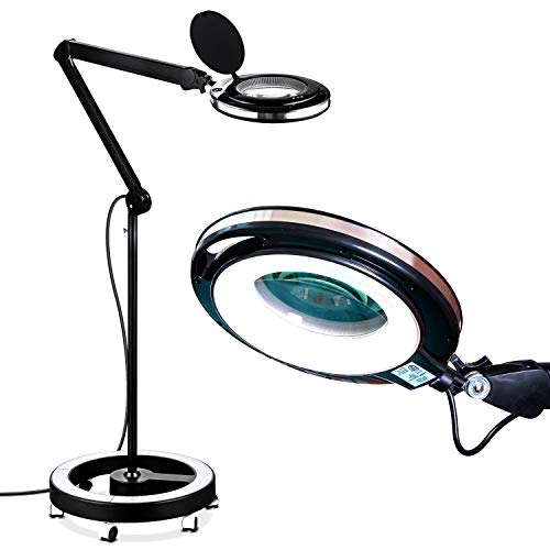 Brightech LightView Pro 6 Wheel Rolling Base Magnifying Floor Lamp -  Magnifier with Bright LED Light for Facials, Lash