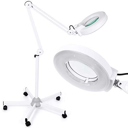 LANCOSC Magniyfing Floor lamp with 5 Wheels Rolling Base for Estheticians -  1,500 Lumens LED Dimmable Light with Magnifying Glass