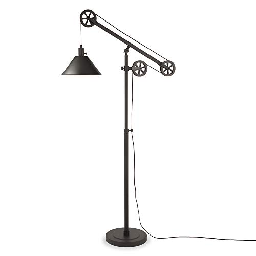 Henn&Hart FL0022 Height Adjustable Industrial Pulley Floor Lamp, One Size, Black
