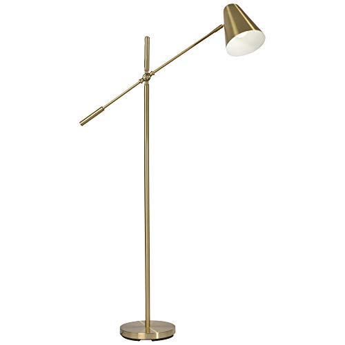 OttLite Archer Floor Lamp, Mid-Century Modern Design, Satin Brass Finish