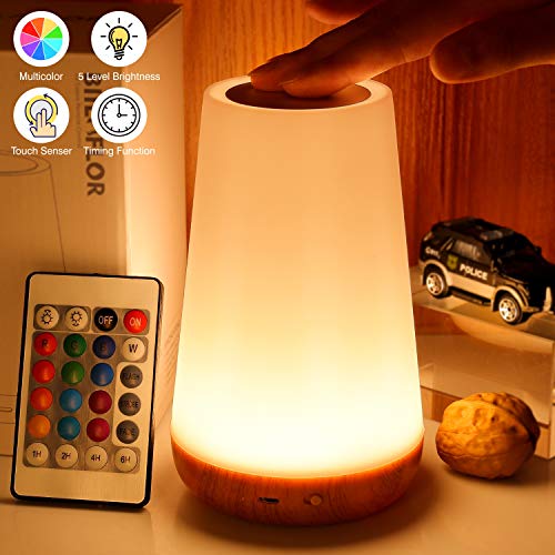 GKCI Biilaflor Touch Lamp, Portable Table Sensor Control Bedside Lamps with Quick USB Charging Port, 5 Level Dimmable Warm White