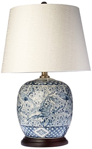 Oriental Furniture 20" Classic Blue & White Porcelain Jar Lamp