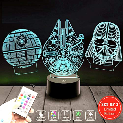 Holinox Star Wars Lamp Set of 3 - Death Star 3D Light Awesome Gift for Star Wars Fans 75159 (MT471) Starwars Gifts
