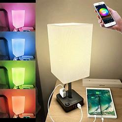 COZOO Smart RGB & USB Bedside Table Lamp with 3 USB Charging Ports and 2 Outlets Power Strip, LED Light Bulb Dimmable, Music