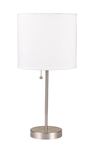 ORE SH-8312D, International Brushed Steel Table Lamp with Fabric Shade, 19" H, White