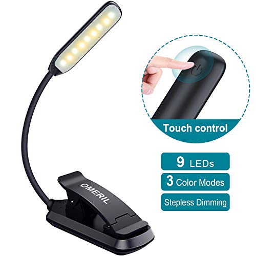 OMERIL Book Light, 9 LEDs Clip on Reading Light Touch Switch Desk Lamp