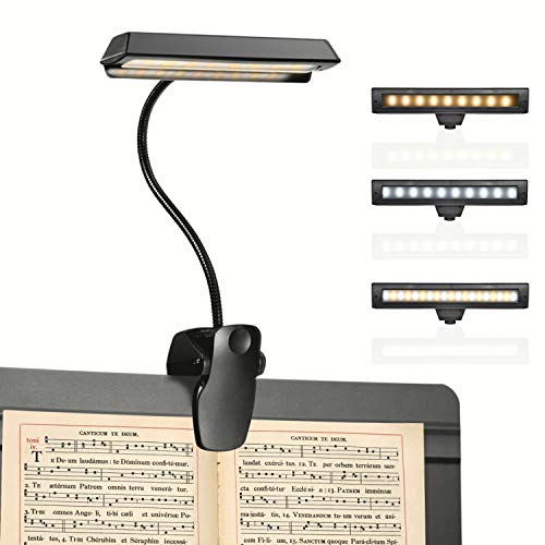 Glovion Rechargeable Music Stand Light, 19 LEDs Clip On Reading Light - 3 Level Brightness Settings, 3 Color Temperature Optional
