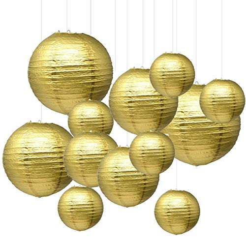 Sonnis Round Paper Lanterns 12inch 10inch 8inch 6inch Size for Birthday Wedding Christmas Party Decorations (1-Pack of 12)