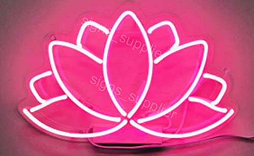 Queen Sense 14" Lotus Flower Neon Sign Light Decorated Acrylic Panel Handmade Beer Bar Pub Man Cave Lamp UT213