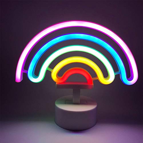 Enuoli Rainbow Neon Light with Base Cute Colorful Neon Rainbow Sign Lights Battery Powered Rainbow Indoor Night Light as decoration