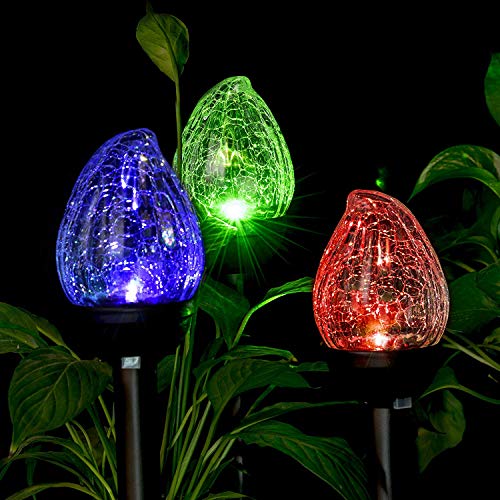GIGALUMI Solar Lights Outdoor, Cracked Glass Flame Shaped Dual LED Garden Lights, Landscape/Pathway Lights for Path, Patio,