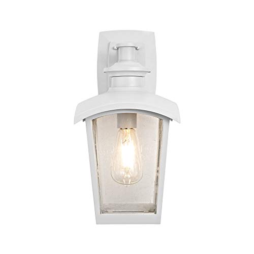 Home Luminaire 31856 Spence 1-Light Outdoor Wall Lantern with Seeded Glass and Built-in GFCI Outlets, White