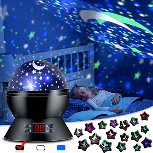 ANTEQI Star Projector Night Light for Kids Bedroom Decor with Timer, 3 Types Table Lamp Modes and 17 Starry Sky Color Freely,