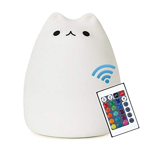 NeoJoy Cat Lamp, NeoJoy Remote Control Silicone Kitty Night Light for Kids Toddler Baby Girls Rechargeable Cute Kawaii Nightlight