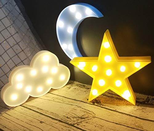 wanxing Decorative LED Crescent Moon Cloud and Star Night Lights Lamps Marquee Signs Letters for Baby Nursery Decorations Gifts for