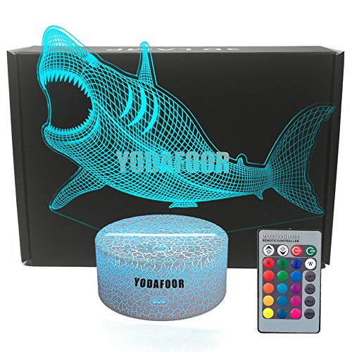 YODAFOOR 3D Illusion Shark Night Lights for Kids Megalodon Shark Toy Christmas Birthday Gifts for Boys Girls Kids Baby 7