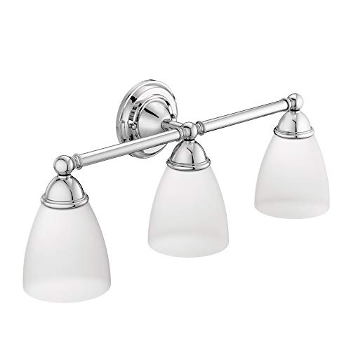 Moen YB2263CH Brantford 3-Light Dual-Mount Bath Bathroom Vanity Fixture with Frosted Glass, Chrome