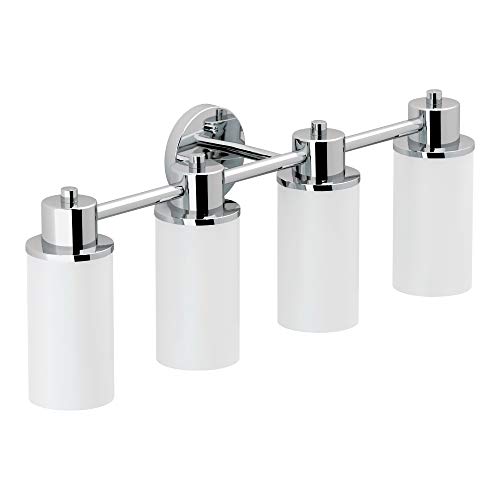 Moen DN0764CH Iso 4-Light Dual-Mount Bath Bathroom Vanity Fixture with Frosted Glass, Chrome